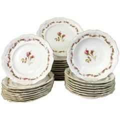 Vintage 1950s German Porcelain "Moss Rose" 22-Karat Gold Trim 35 Piece Set