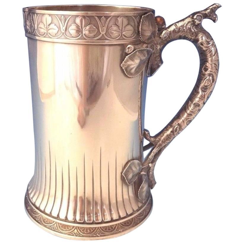 Mixed Metals by Gorham Sterling Tankard Pitcher with Applied Copper Berry