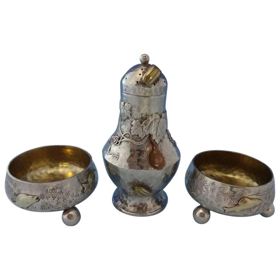 Mixed Metals by Tiffany Sterling Silver Salt and Pepper, 3-Piece Hollowware Set