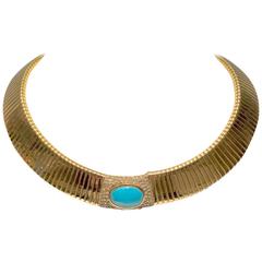 1970s Ciner Gold and Turquoise Omega Choker