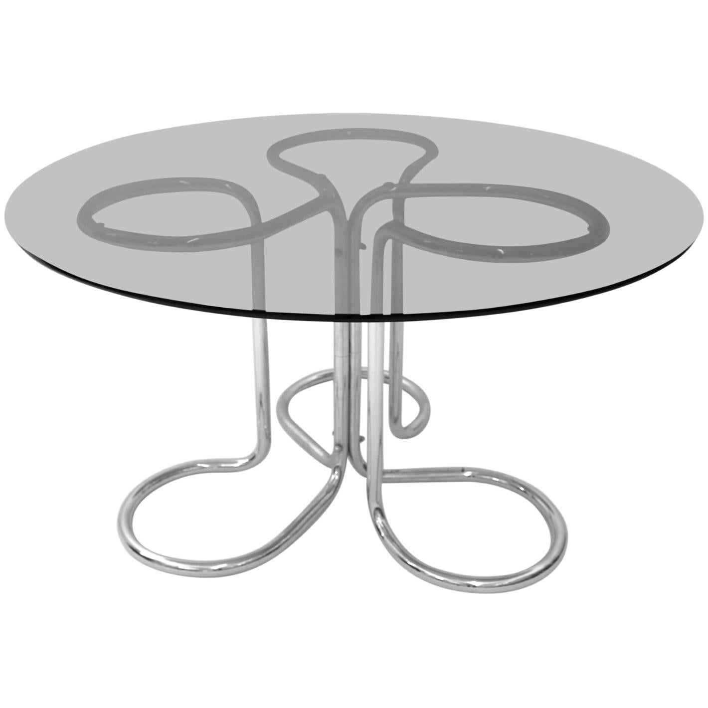 Space Age Vintage Dining Table by Giotto Stoppino, Italy, circa 1970 Metal Glass