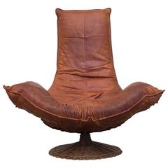 Gerard Van Den Berg Leather and Rattan Lounge Chair for Montis