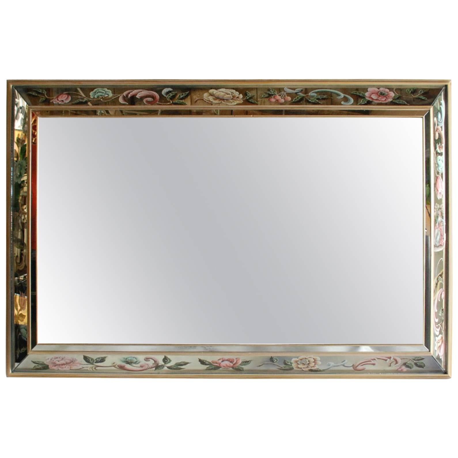 Hollywood Regency Wall Mirror with Glass Display Shelves For Sale