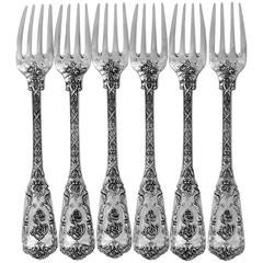 Cardeilhac French Sterling Silver Dinner Forks Set of Six Pieces, Neoclassical