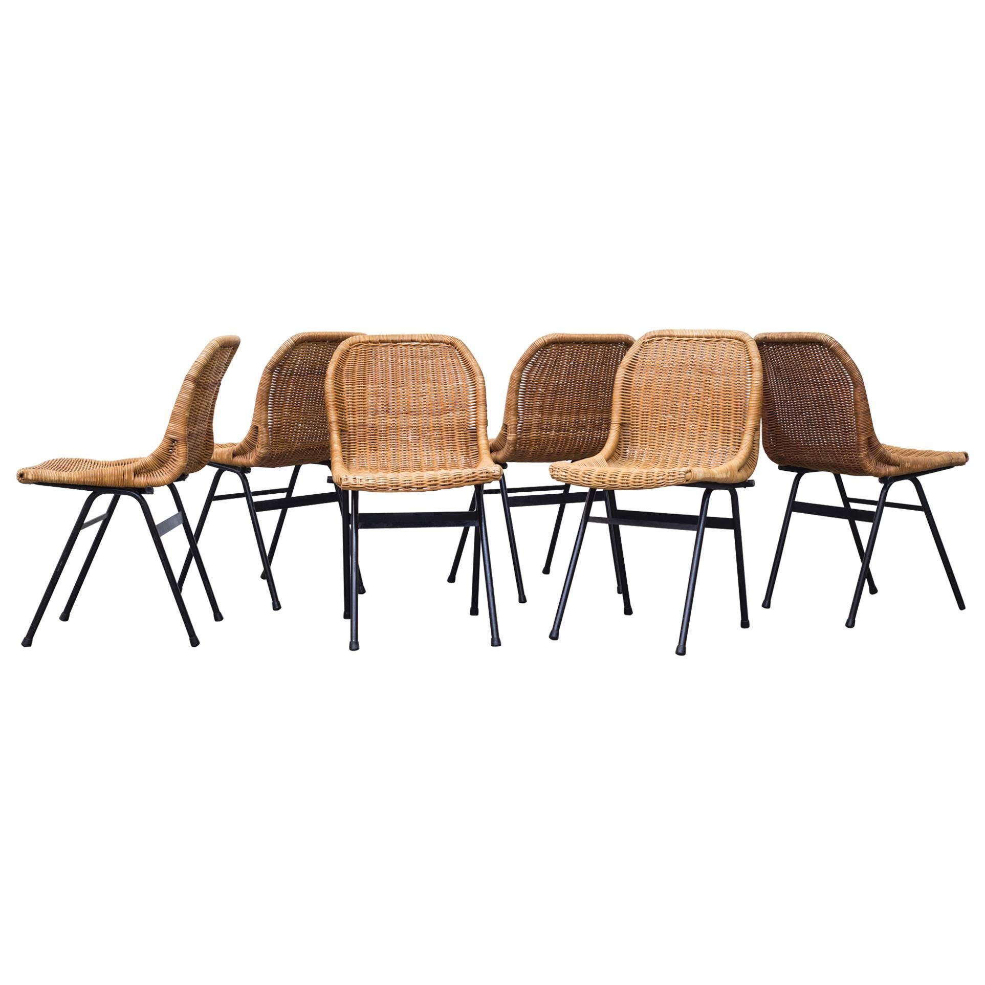 Set of Six Dirk Van Sliedrecht Rattan Dining Chairs