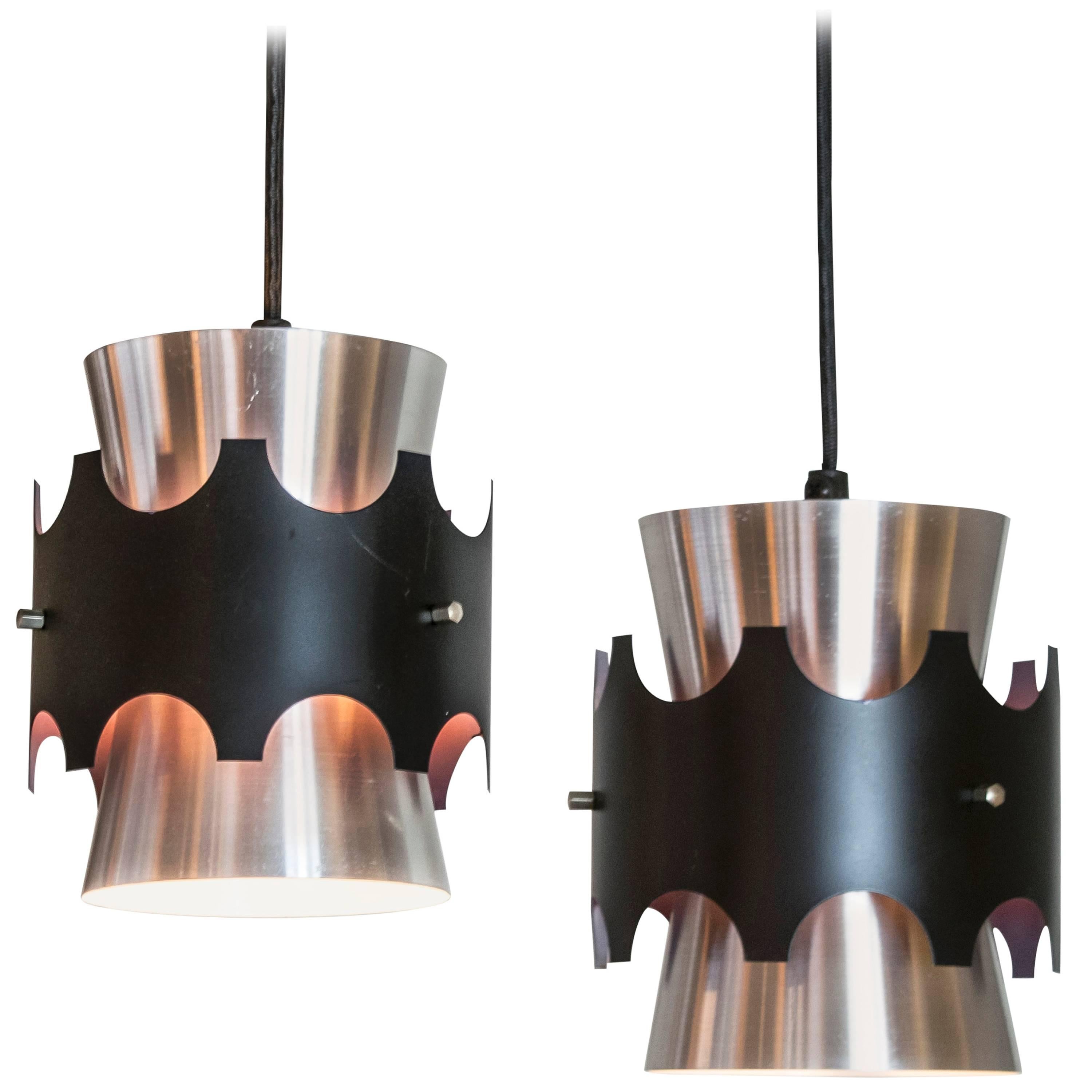 Pair of Aluminum and Black Pendants by Jo Hammerborg For Sale