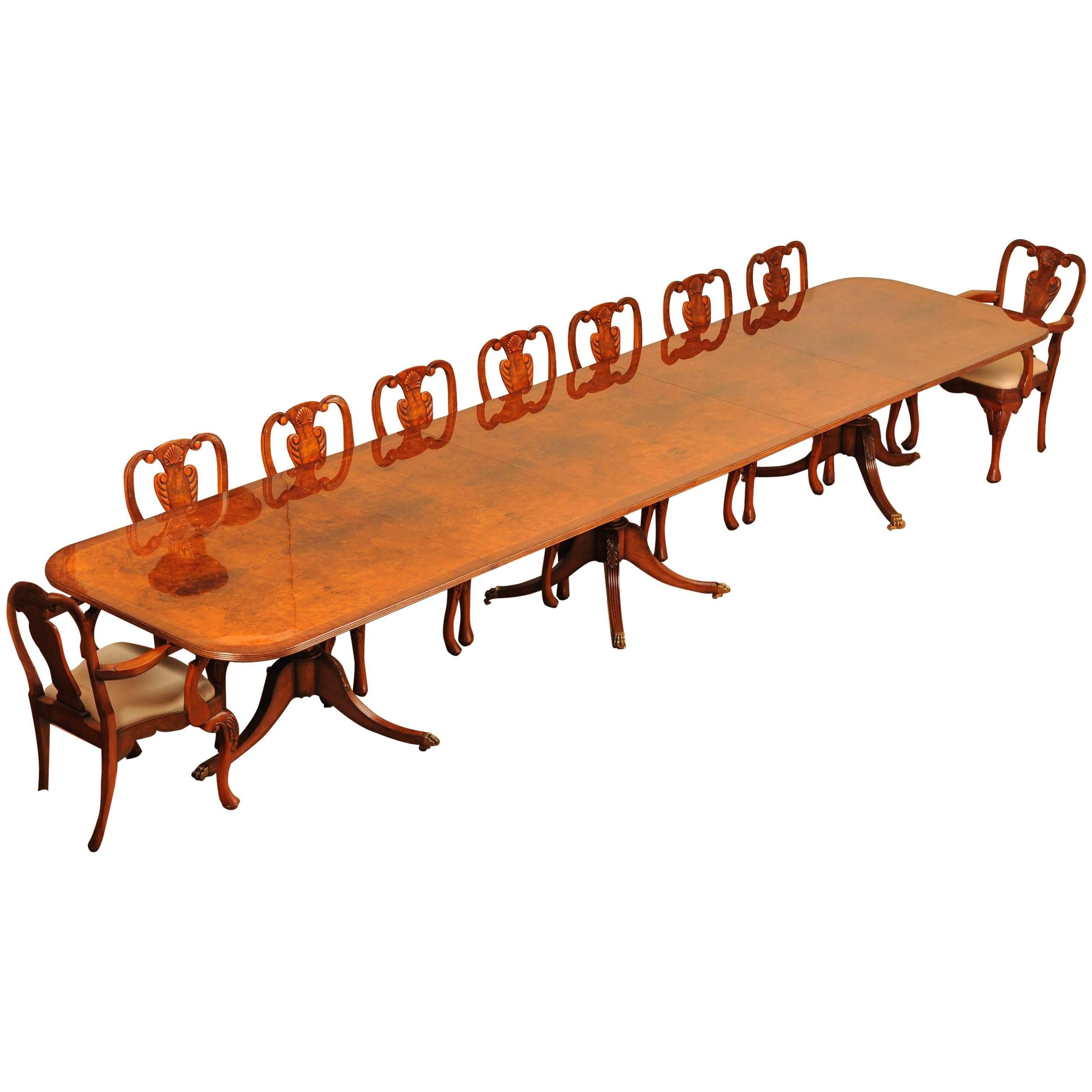Walnut Regency Style Pedestal Dining Table, Seats 16 For Sale