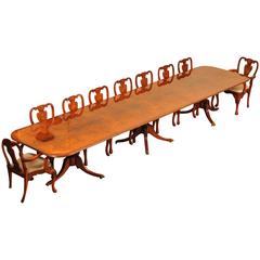 Walnut Regency Style Pedestal Dining Table, Seats 16