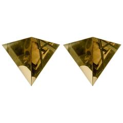 Geometrical Pair of Brass Wall Sconces
