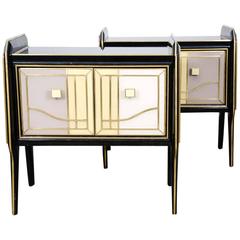 Pair of Nightstands in Teinted Glass with Two Doors