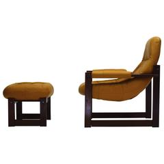 Large Leather Lounge Chair and Ottoman by Percival Lafer