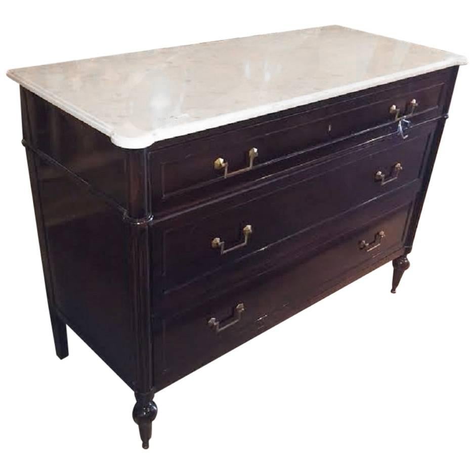 Maison Jansen Stamped Louis XVI Style Mahogany Marble-Top Commode