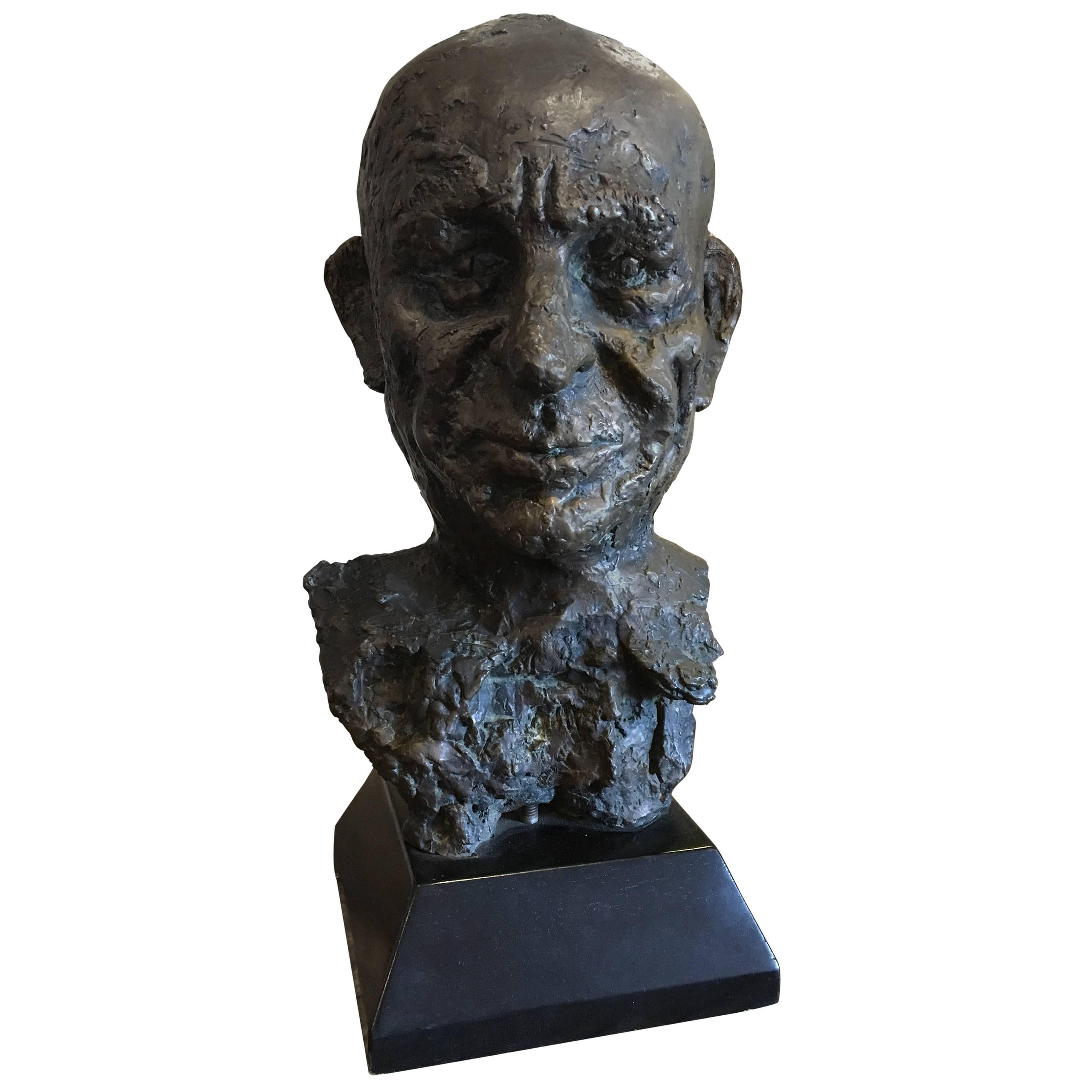 Unusual Bronze Sculpture Bust of Man Head For Sale