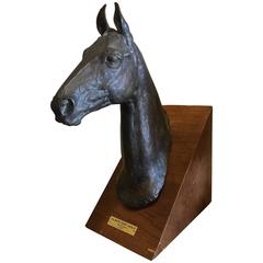Vintage Bronze Horse Head Bust Sculpture "Holidays Happy World" by Alice De Creeft, 1976