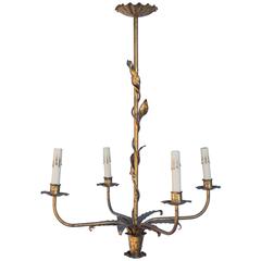 Vintage 20th Century Gilt Metal Chandelier from Barcelona