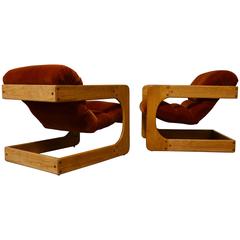 Pair of Lou Hodges Cantilevered Lounge Chairs