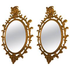 Pair of Carved Italian Gilt Decorated Wall Console Mirrors 1