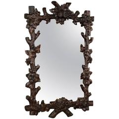 19th Century Black Forest Hand-Carved Lifelike Rustic Wood Mirror
