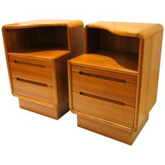 Pair of Danish Modern Tall Teak Nightstands with Writing Desk