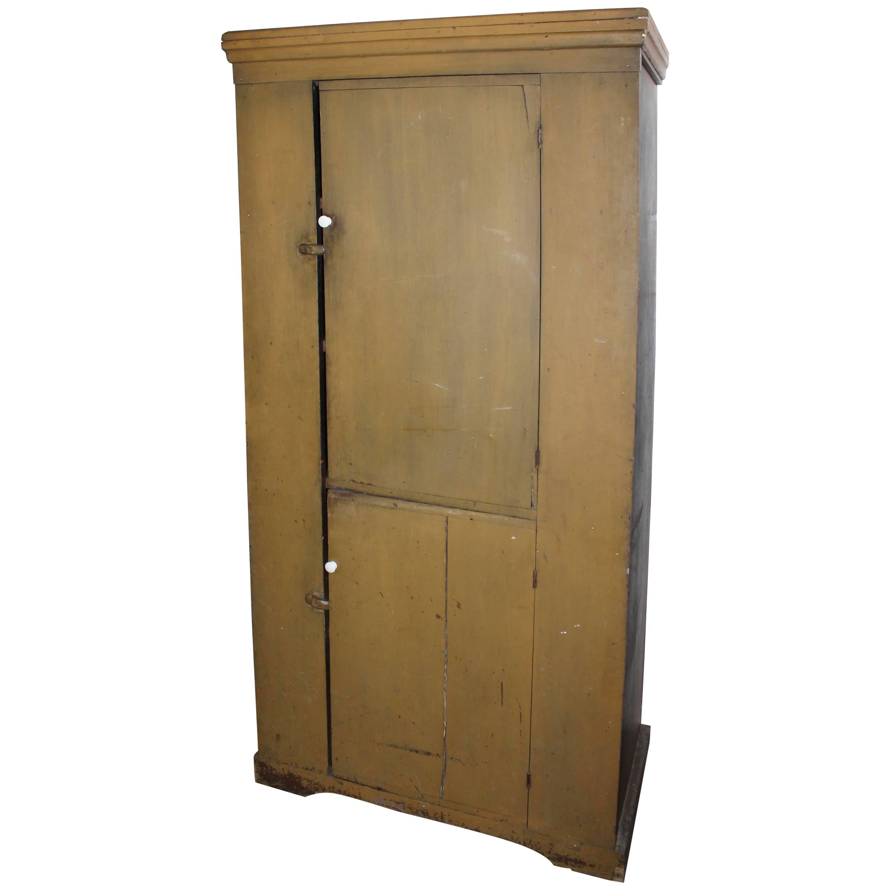 19th Century New England Original Painted Two-Door Wall Cupboard