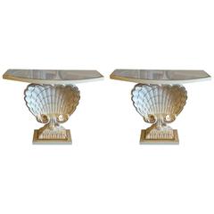 Pair of Shell Form Demilune Console Tables