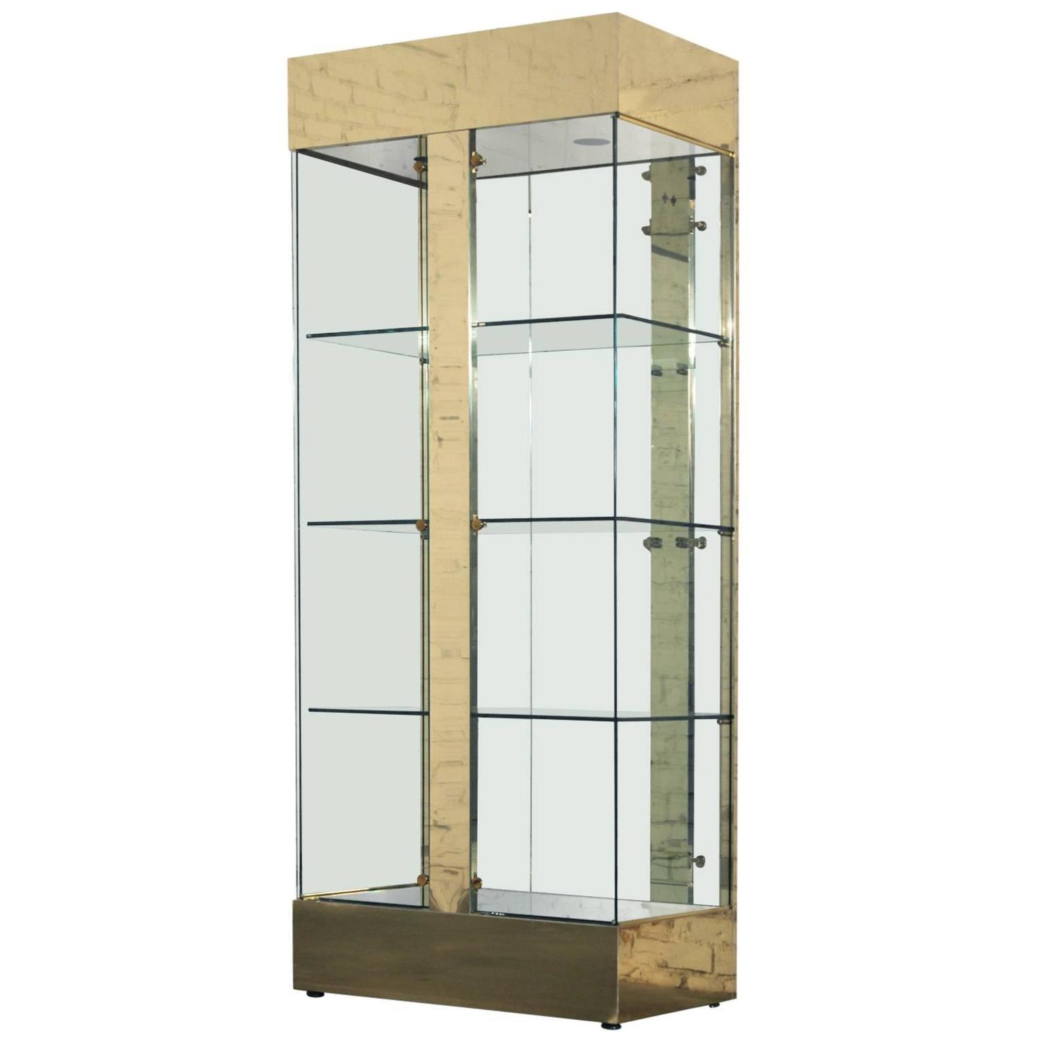 Vintage Modern Brass and Glass Lighted Display Vitrine ...