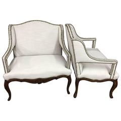Pair of French Louis XV Style Carved Fauteuil Chairs