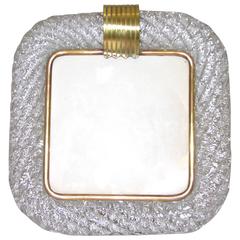 Barovier Toso 1970s Vintage Clear Twisted Murano Glass Photo Frame with Silver