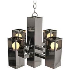 Robert Sonneman Nine Lights Chrome & Smoked Acrylic Chandelier, 1970s, USA 7