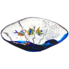 Alberto Dona 1980s Modern Blue Yellow Orange Green Murano Glass Oval Aquarium