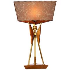 Huge Brass and Walnut Table Lamp, Mid-Century, 1950s, USA 7