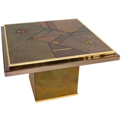 Brutalist Stone and Brass Side or Coffee Table Paul Kingma Style, 1970s