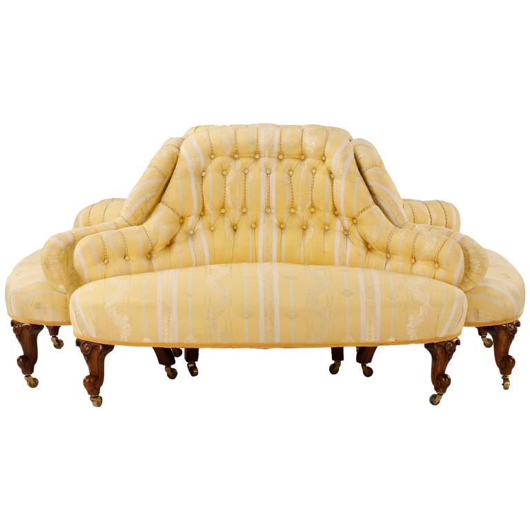 19th Century Upholstered Four-Part "Borne Settee" or Roun...