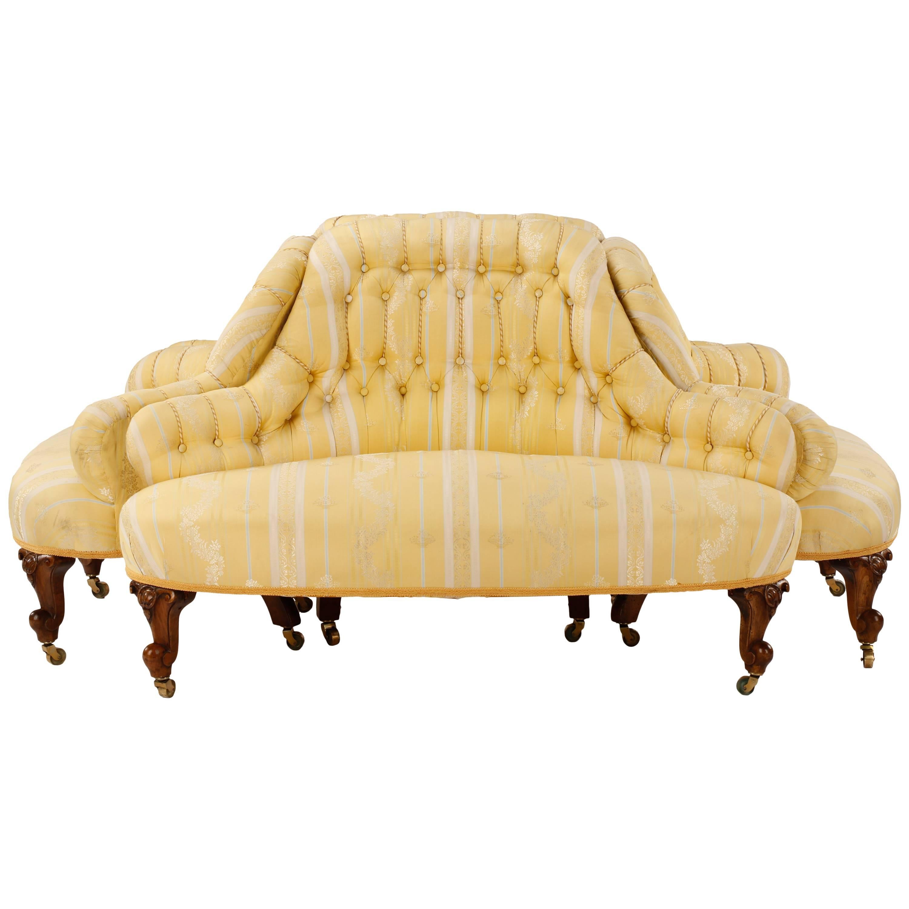 19th Century Upholstered Four-Part "Borne Settee" or Round Sofa