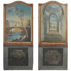Italian Late 18th Century Oil Painting on Canvas, Two-Panel Screen