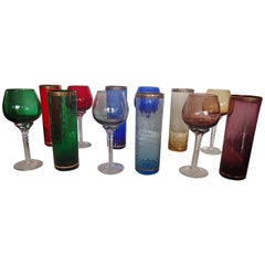 1950 Colorful Set of Murano Wine and Water Drinking Glasses for Six
