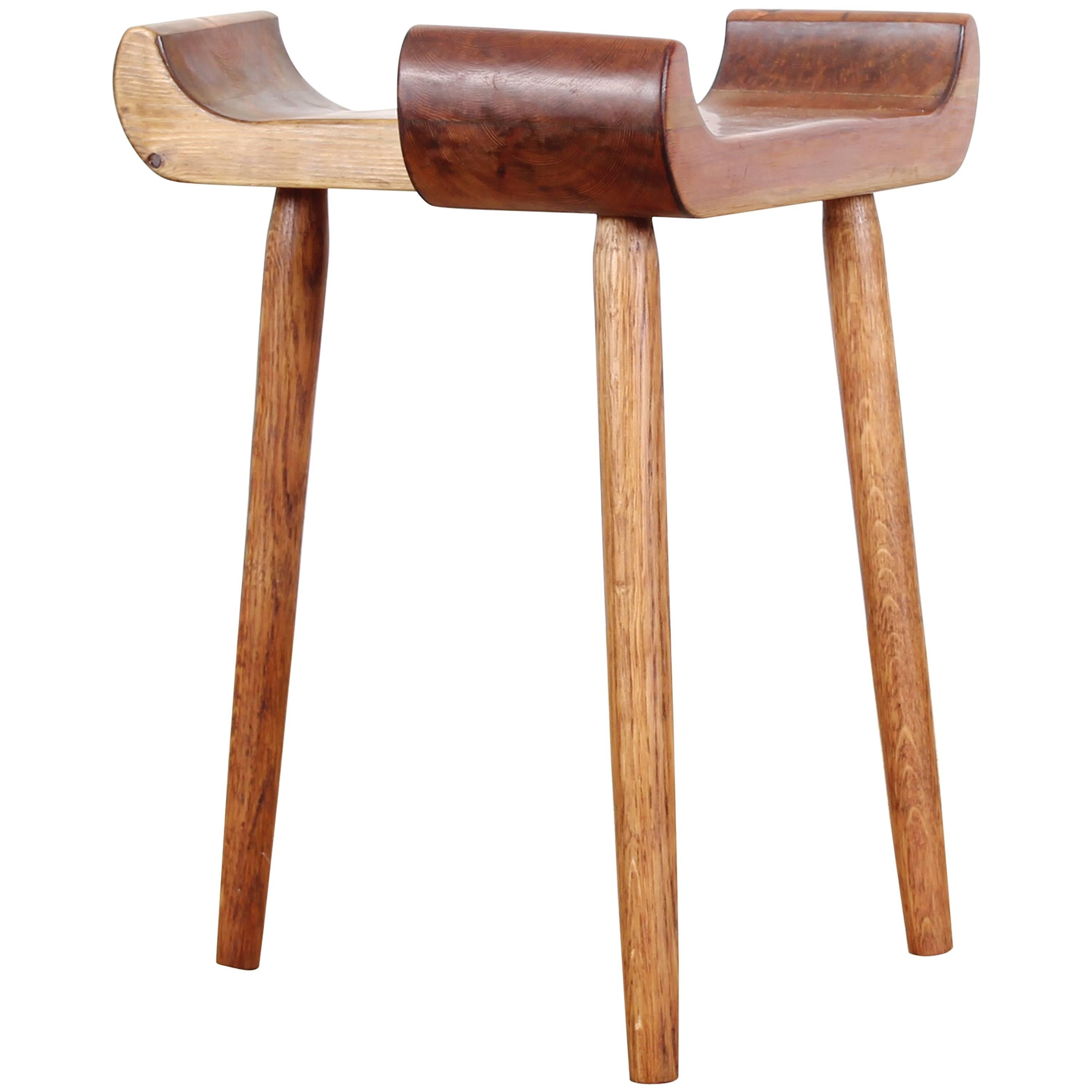 Mid-Century Modern Stool in Pine and Oak