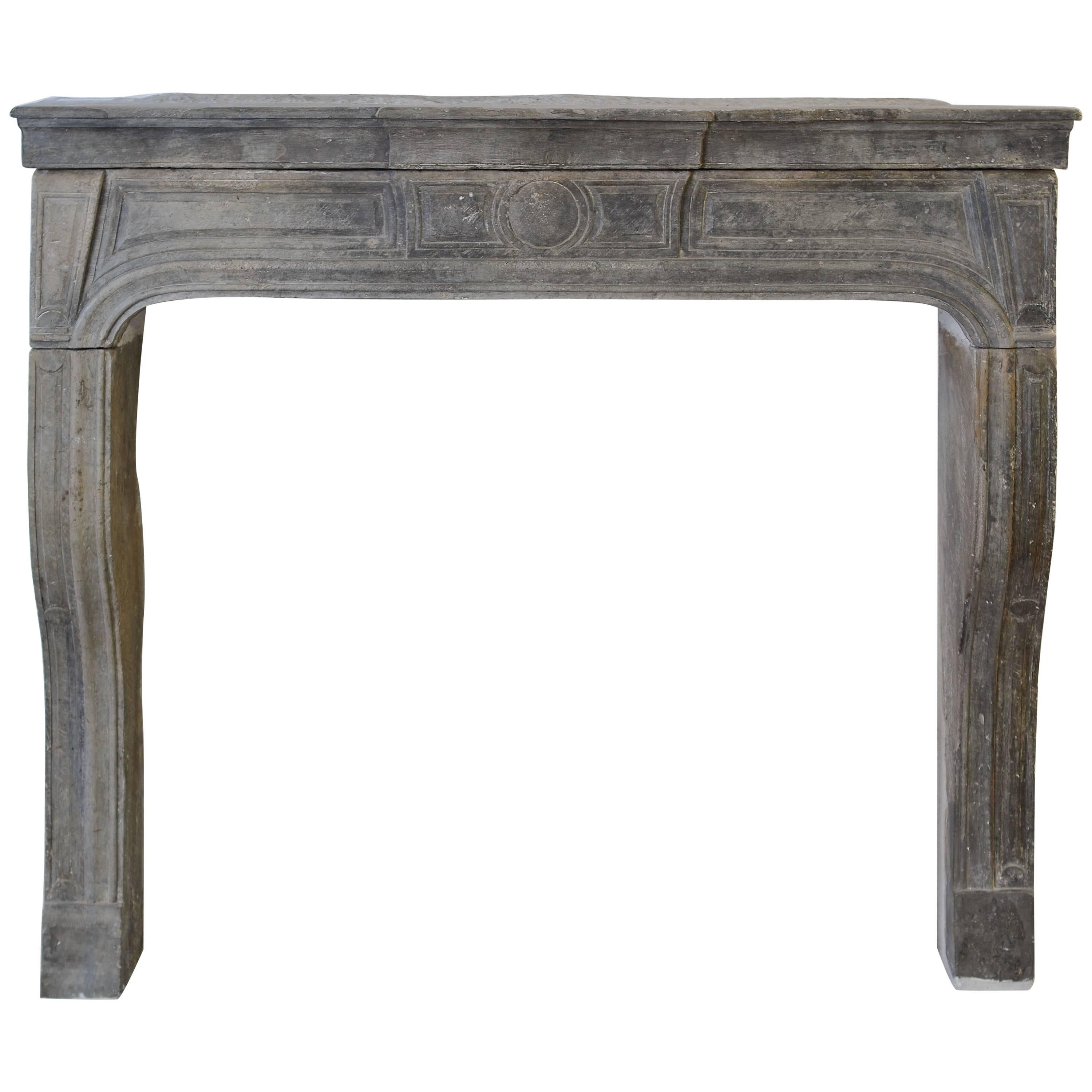 Fireplace in Its Purist Form, Antique French Louis XIV in Grey Limestone