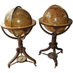 Antique Massive Pair of English Origin Library Globes Signs J. Wyld