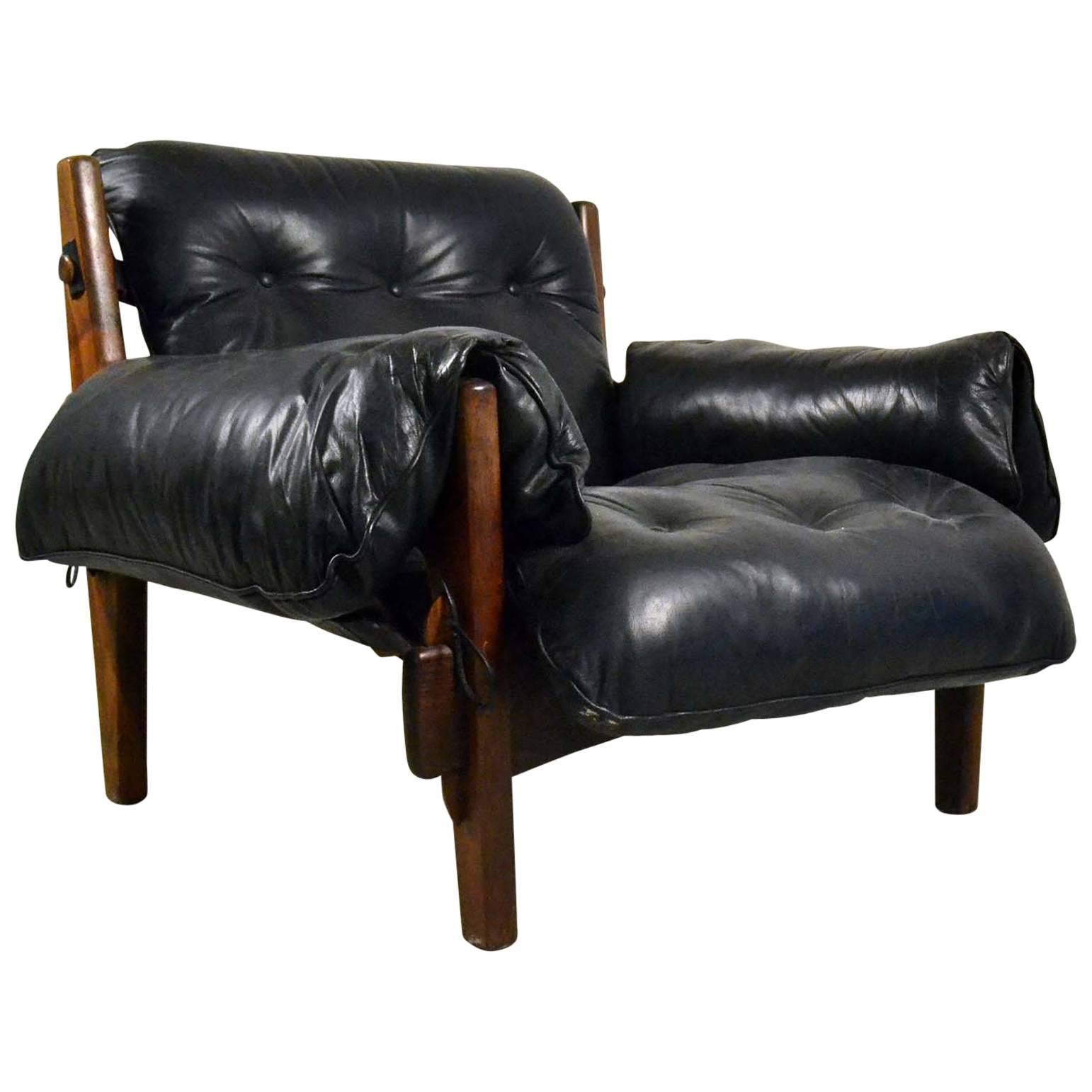 Early Mischievous / Mole Chair by Brazilian Sergio Rodrigues in Black Leather