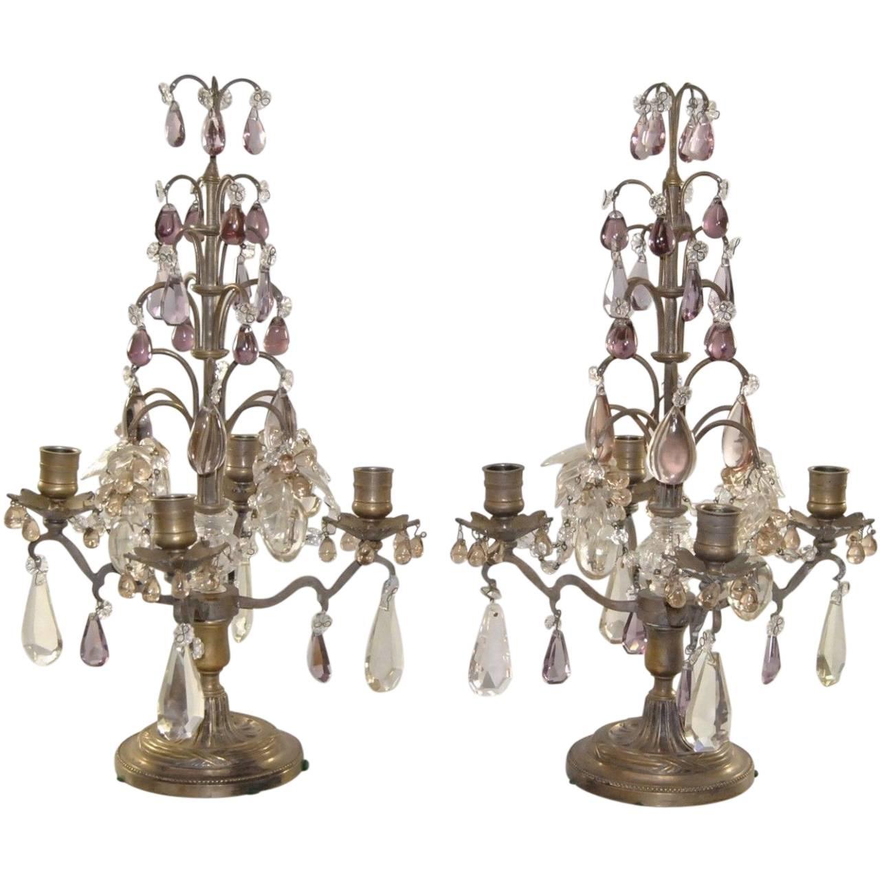 Antique Pair of Four-Arm Candelabra Nickel Plate