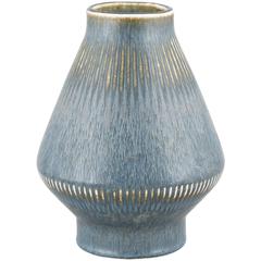 Carl-Harry Stalhane Stoneware Vase with Blue Glaze, circa 1950