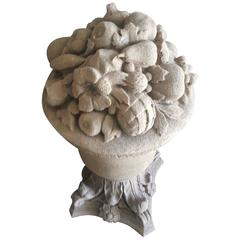 18th Century French Cast Stone Fruit and Flower Urns 1