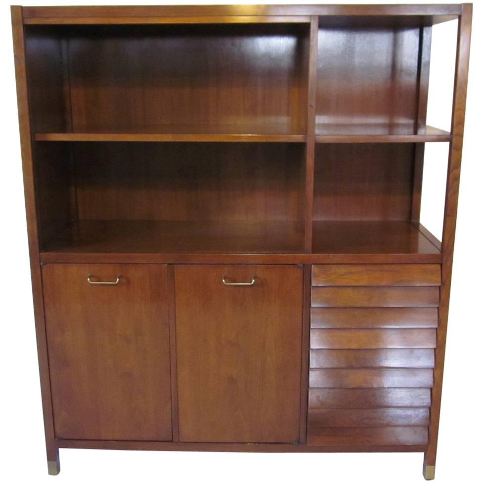 American of Martinsville Tall Walnut Cabinet Server, Bookcase or China Hutch