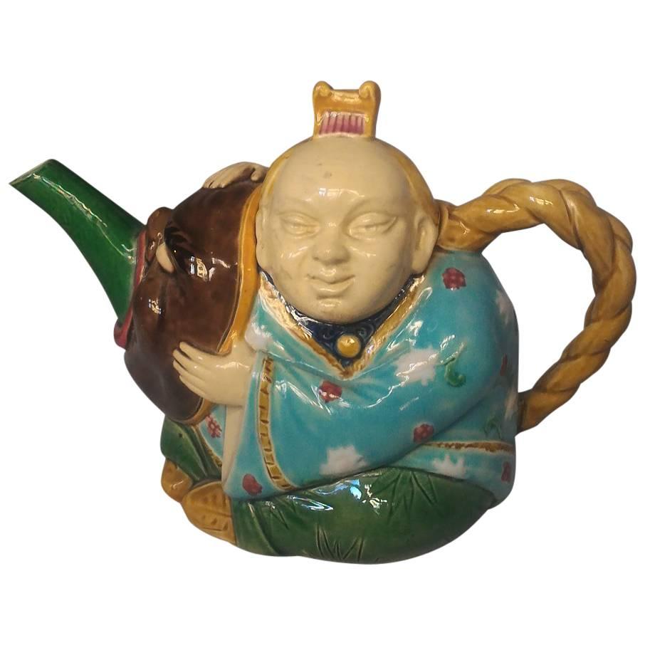 Minton Majolica Oriental Teapot, circa 1870 For Sale