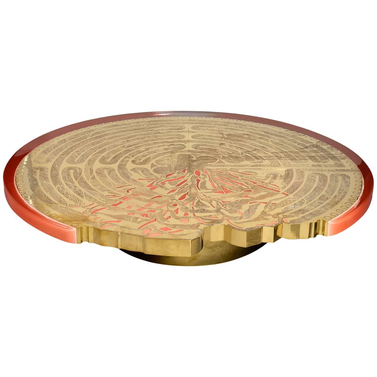 Exceptional Coffee Table by Armand Jonckers "Labyrinth" For Sale