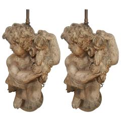 Pair of Vintage 1950s Cherub Lamps, Right and Left 5