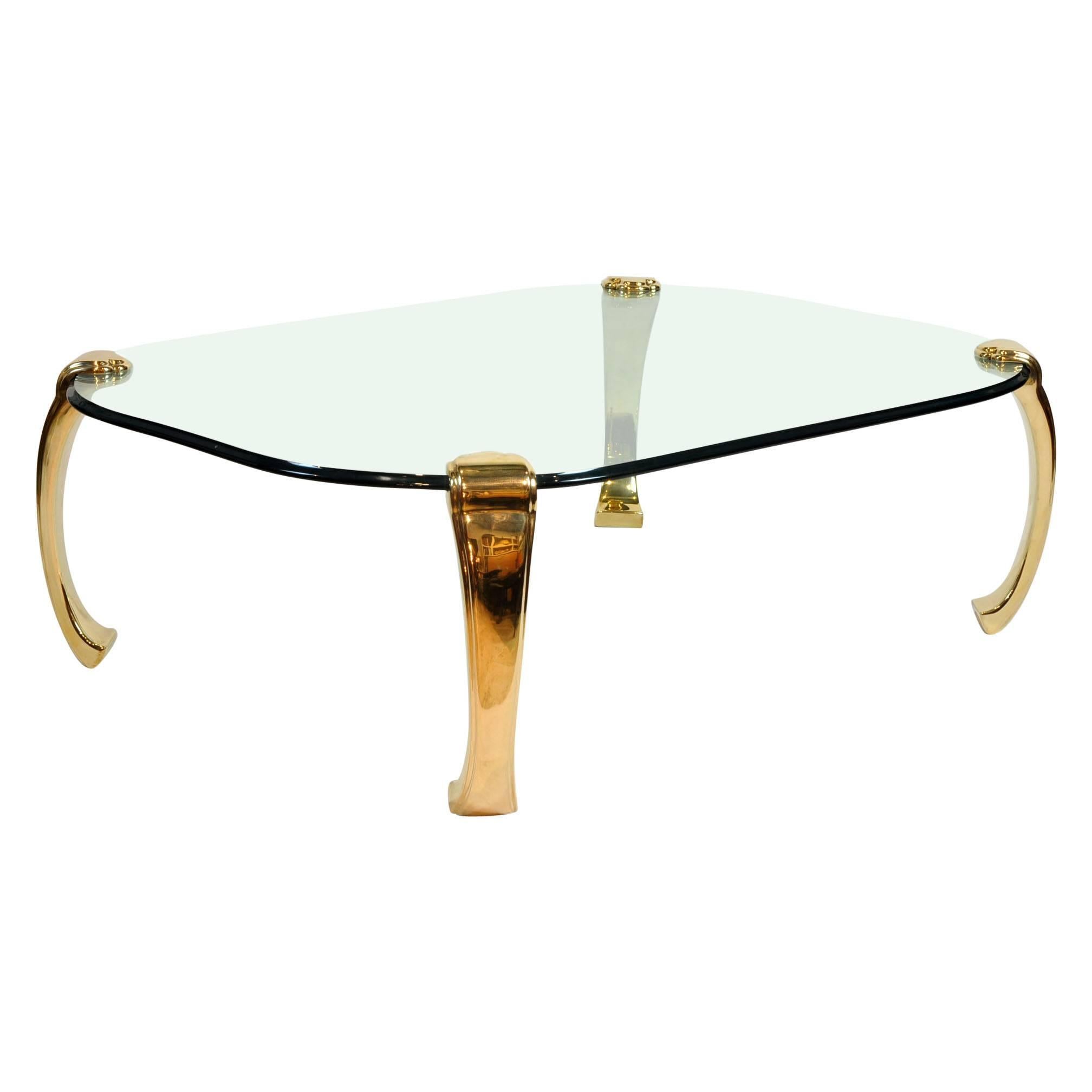 Mid-Century Modern Ming Inspired Hollywood Regency Glass and Brass Coffee Table