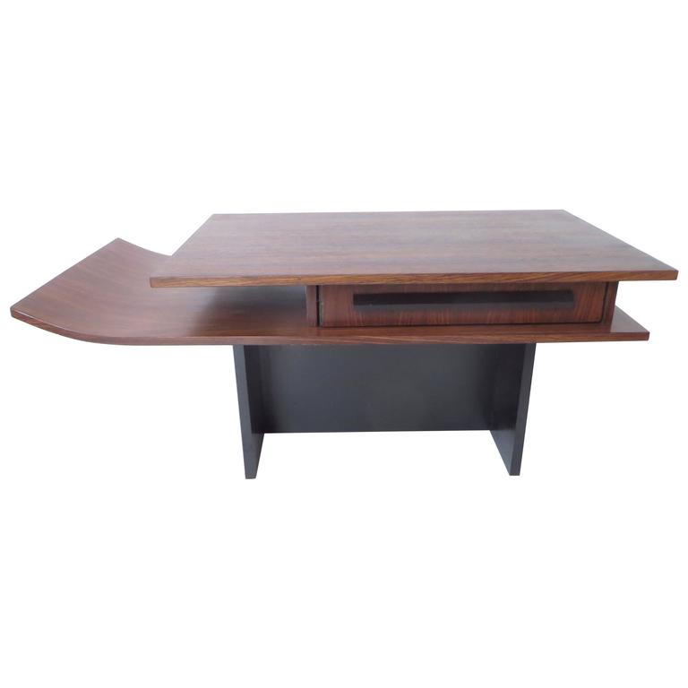 Italian TwoLevel Rosewood Coffee Table with One Drawer on Black