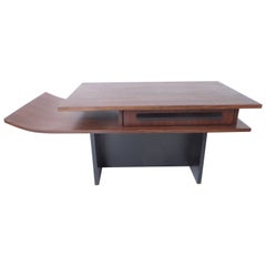 Italian Two-Level Rosewood Coffee Table with One Drawer on Black Laminate Base